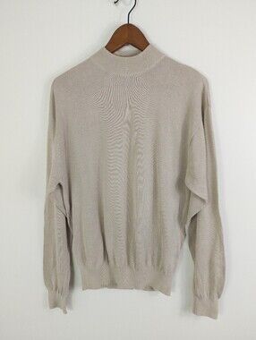 Vintage Baracuta Silk Blend Mock Neck Tight Knit Sweater Beige Large